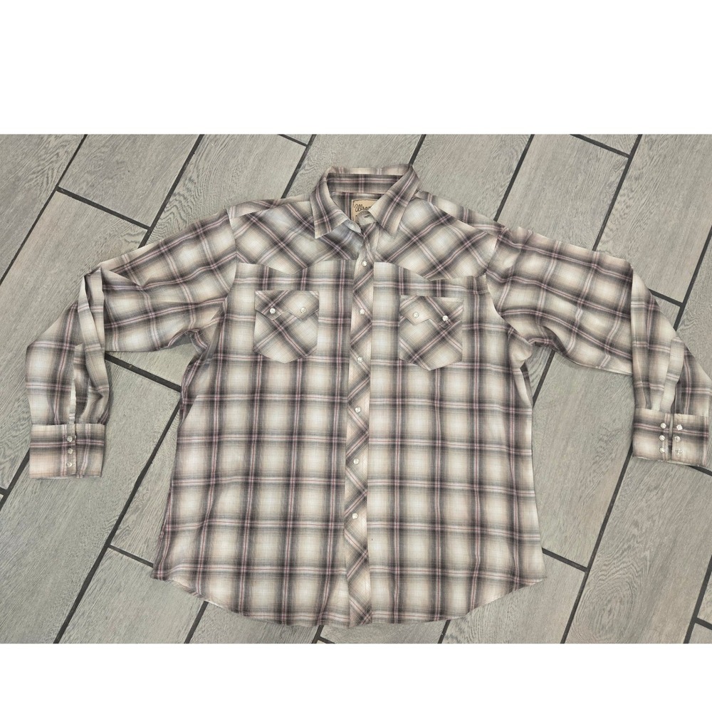 Wrangler Western Fashion Snap Shirt XL Plaid Tan Brown Long Sleeve WM960KH